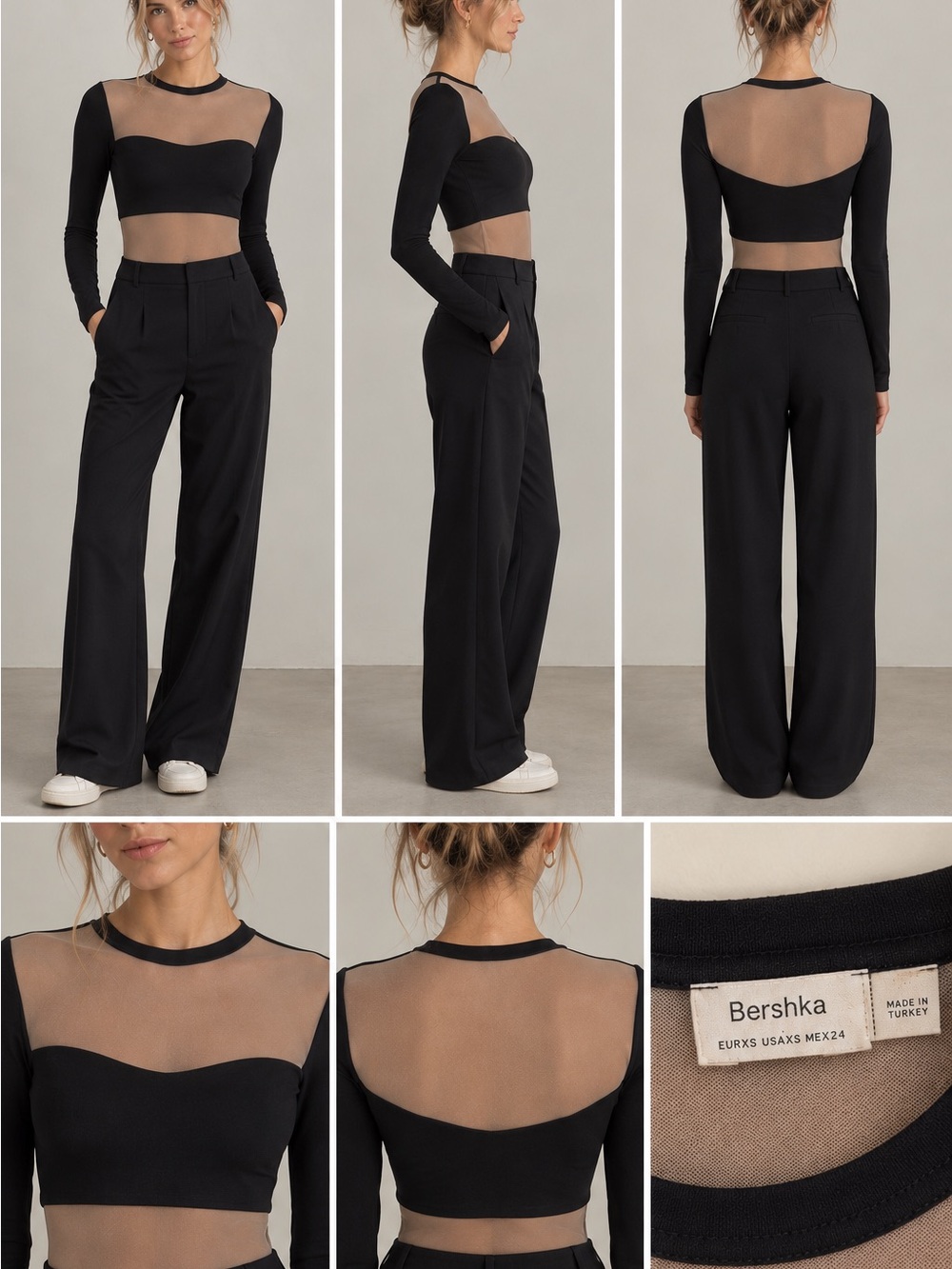Bershka Black Mesh Bodysuit for Women